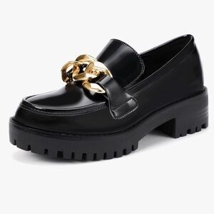Black and Gold Women's Loafers